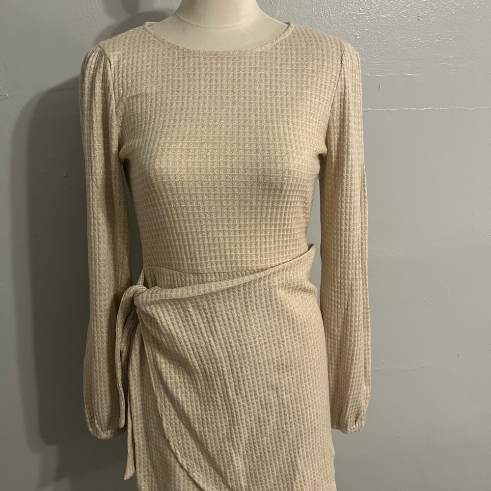 Tan/Gold/Cream Long Sleeve Dress